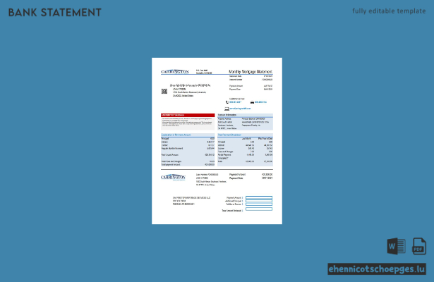 USA Carrington Mortgage Services Kontoauszug Excel-Beispielvorschau